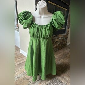 Abercrombie & Fitch Emerson Poplin Green Puff Sleeve Mini Dress-Small Petite
